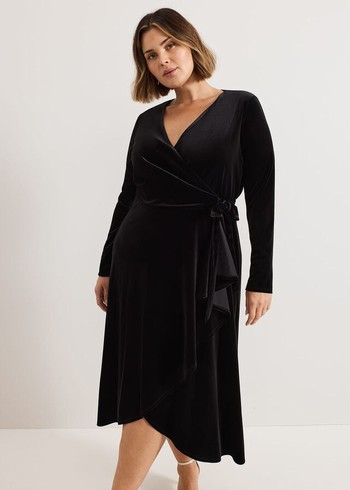 Phase Eight Julia Velvet Wrap Dress Black Australia | BW9768402